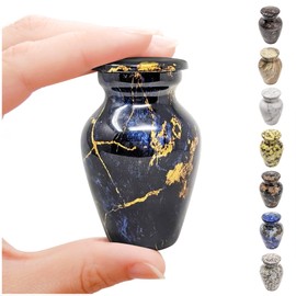 Small Keepsake Cremation Urn for Human Ashes Aluminum with Marble Finish | Mini Metal Sharing Personal Funeral Urn for Pet or Human Ashes (Cobalt Blue)