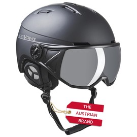 Black Crevice St. Moritz Ski Helmet with Full Visor, Black/Silver, L (58-61 cm)