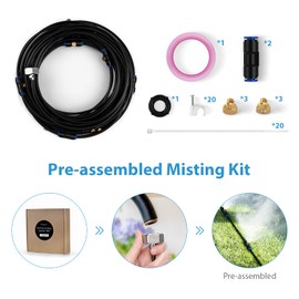 lifeegrn Misting Cooling System, Outdoor Misting System for Patio, 60 FT Misting Line+15 Mist Nozzles+3/4"Brass Adapter,Outdoor Mister System for Patio Garden Trampoline Greenhouse