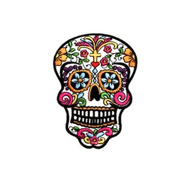 FabStix Sugar Skull Iron on Patch or Sticker Applique for Kids Womens Mens Clothing Jeans Jacket Caps Bags Lapel, Medical Grade and Latex Free