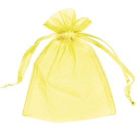 25 Organza Bags Wedding Favours Party Jewellery Pouches Mesh Drawstring Gift Wrap (5cm x 7cm, Yellow)