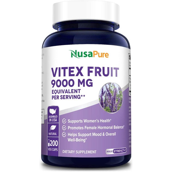 Vitex Chasteberry Fruit 20:1 Extract 9000 mg 200 Vegetarian Caps 200 Days Supply (Non-GMO & Gluten Free) - Woman’s Health Supplement Supporting Hormonal Balance & PMS Symptoms