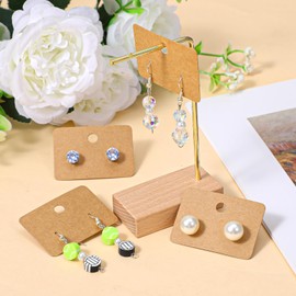 LIQWEI 100 Pcs Earring Display Cards, Earring Holder Cards with Holes Brown Jewelry Holder Tags, Earrings Paper Holders Organizer for Selling, Hanging, DIY Crafts