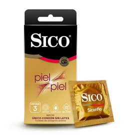 SCondones Sin Látex Sico Piel con Piel color natural, cartera con 3 piezas