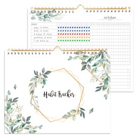 Habit Tracker Calendar - 12 Months Undated Daily Weekly & Monthly Period Habit Tracker Journal, Greenery Floral, Spiral Binding & Hanger, 8"x10"
