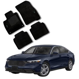 ecoMats Carpet Floor Mats for 2023 2024 2025 Honda Accord, with Driver Heel Pad, Safety Locks, Front and Rear Set, Black