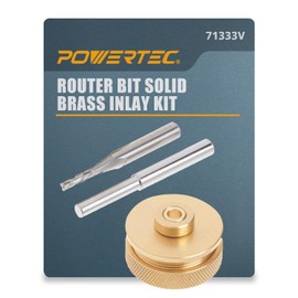 POWERTEC Solid Brass Inlay Kit with 1/8" Downcut Spiral Router Bit 1/4" Shank, Router Bushing Guide, Collar, and Centering Pin - Compatible w/ 1/4" Templates for Woodworking
