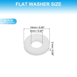 PATIKIL 50 Pcs PTFE Flat Washers 0.24 ID x 0.55" OD x 0.08" Thickness Sealing Spacer Flange Gasket for Machines Pipe Valves Oil Gas Industries, White (6x14x2mm)