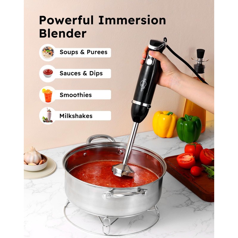 Sangcon 5-in-1 Immersion Blender Handheld with 1000ml Cup, 2-Speed Adjustable