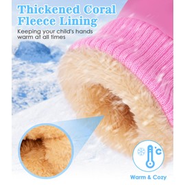 MoKo Toddler Winter Mittens, Warm Coral Fleece Gloves with Linking Buckles Waterproof Non-slip Ski Gloves for Girls Boys 2-4 Years Snow Mitten for Skiing Snowboarding Outdoor Activities, Pink
