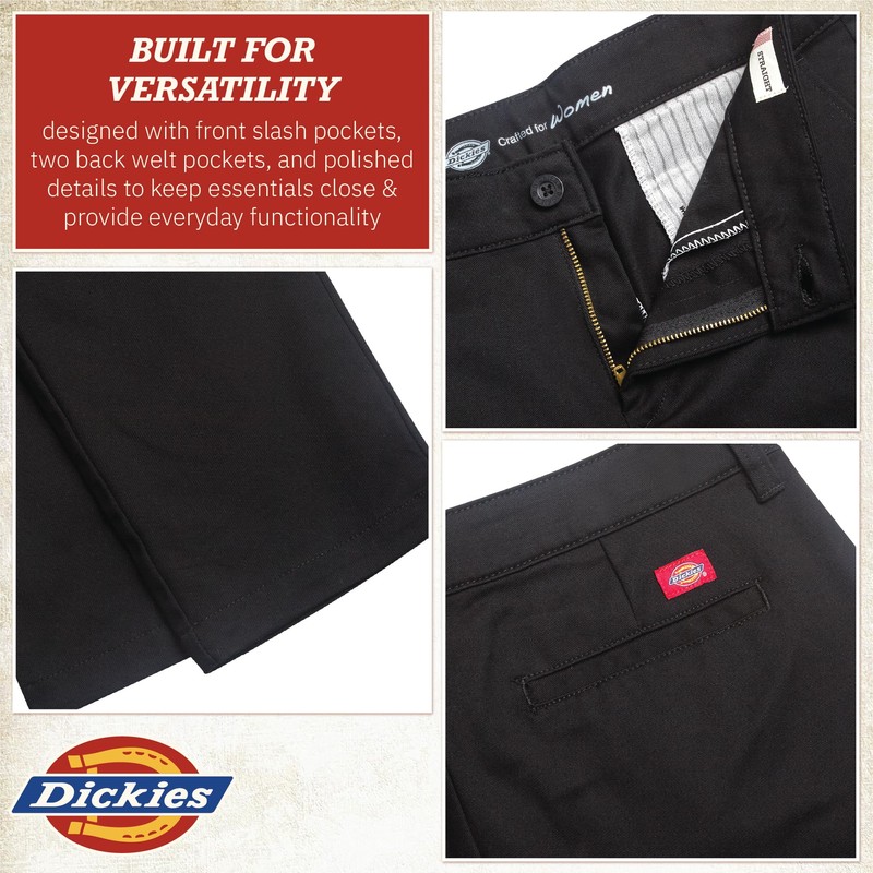 Dickies Women's Straight Flex Twill Pant Pants, Rinsed Black, 16
