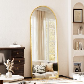 XRAMFY 64"x21" Arched Full Length Mirror with Stand-Gold Floor Length Mirror Metal Framed for Wall Mounted Body Mirror Leaning Full Body Mirror Entryway Dressing Mirror for Living Room Bedroom