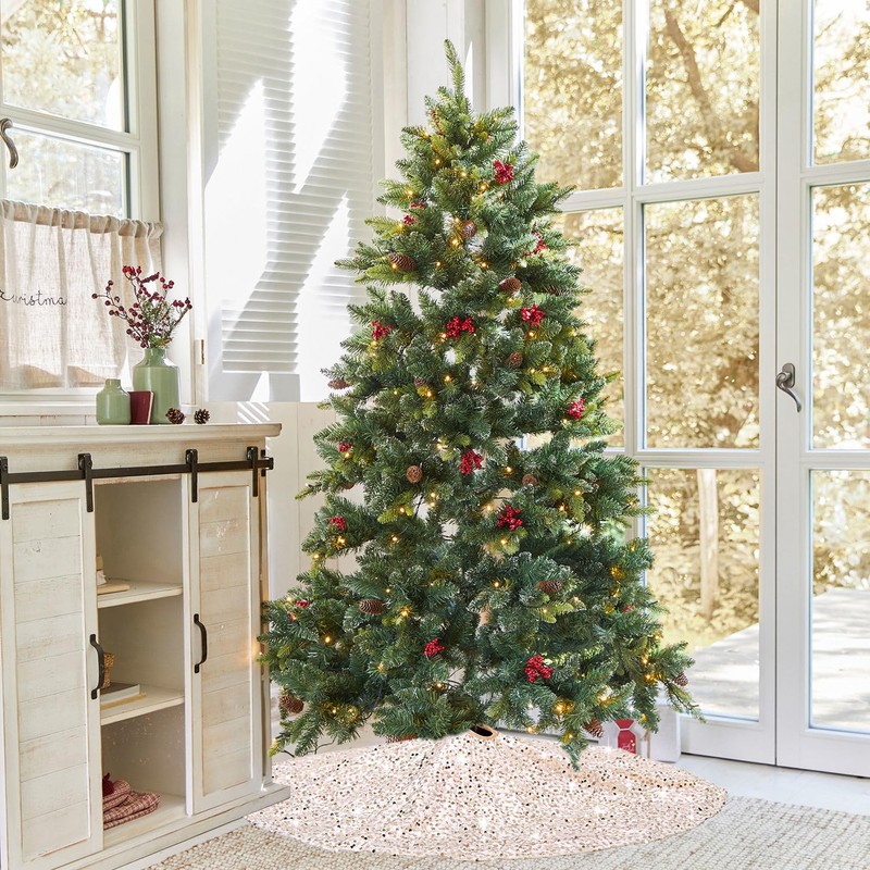 B-COOL 48 Inch Christmas Tree Skirt Sequin Tree Skirts Embroidered
