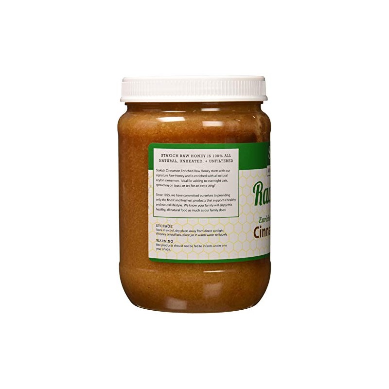 Stakich Cinnamon Enriched Raw Honey - Pure, Unprocessed, Unheated -