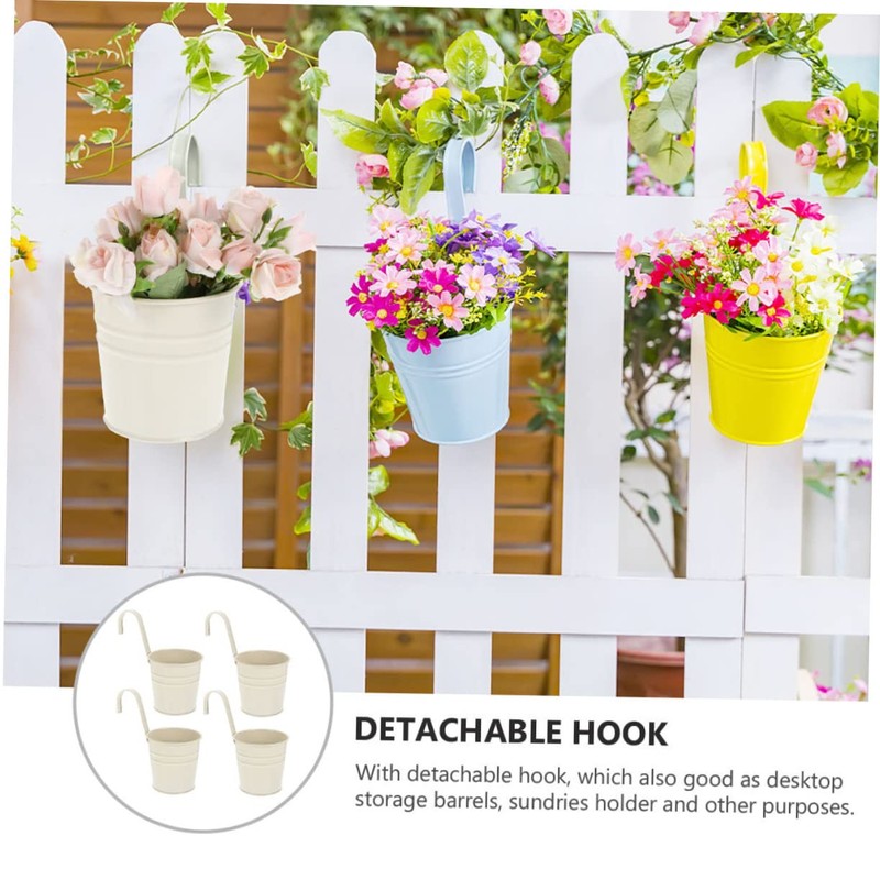 CAXUSD 4pcs Iron Hanging Flower Buckets with Detachable Hooks Balcony