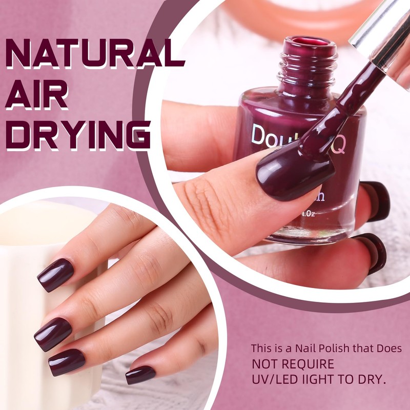 DouborQ Mud Red Color Nail Polish Finger Air Dry Long-lasting