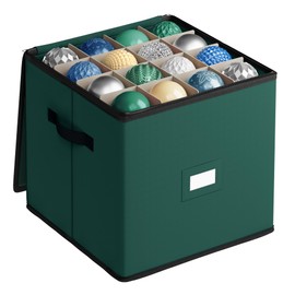 SONGMICS Christmas Ornament Storage Box, 3 Inches 64 Slots, Stackable Christmas Storage Container with Lid, Dual Zippers, Adjustable Dividers, Non-Woven Fabric, Forest Green URFB036C01