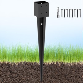 TAYORY 1 Pcs 4"x4" Fence Post Anchor Ground Spike 36"(Actual: 3.6"x3.6") Heavy Duty Metal Fence Post Anchor, Black Powder-Coated, for Fence,Deck,Bird Feeder,Railing,Mailbox