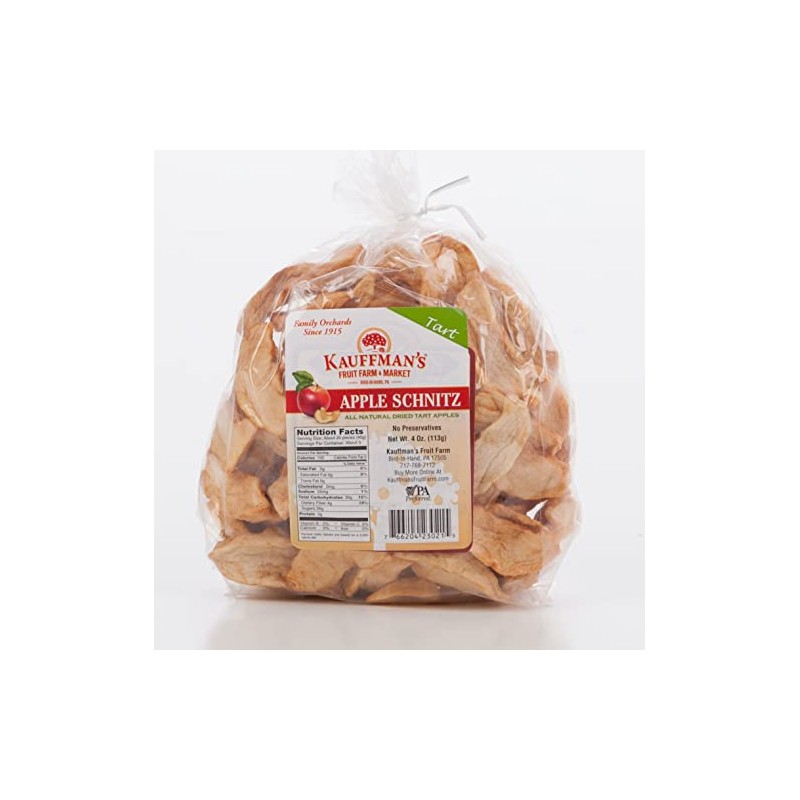 Kauffman Orchards Homemade Tart Apple Schnitz (Dried Apples), Chewy, Nutritious,