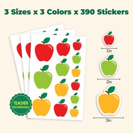 30 Sheets Apple Stickers for Kids 3 Sizes (2", 1.5", 1") Red Green Yellow Apple Sticker for Teachers Rewards School Classroom Bulletin Board Decorations Student Planners Back to School Supplies Crafts