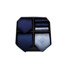 HISDERN TA3-02S Set of 3 Neckties and Pocket Squares, Luxury Gift Box, Choose from 20 Patterns, Business, Weddings, Presents - Business Set 14