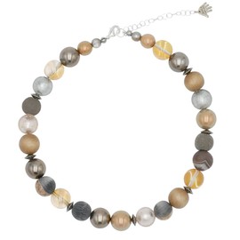Feliss Handmade Necklaces Made of Pearls, Women's Statement Necklace, 45 cm Long, Choker Necklace, Aesthetic Necklace Jewellery. Beads Pearl Necklace for Women in Beige with Ceramic Beads, Ceramic,