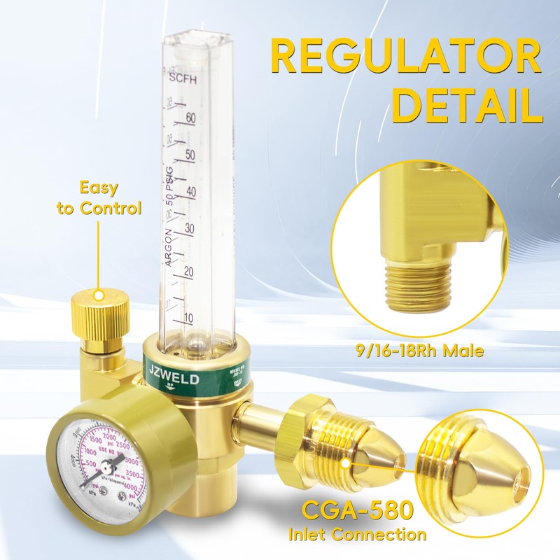 JZWELD Argon CO2 Regulator Flowmeter Gas Gauge for Mig Tig