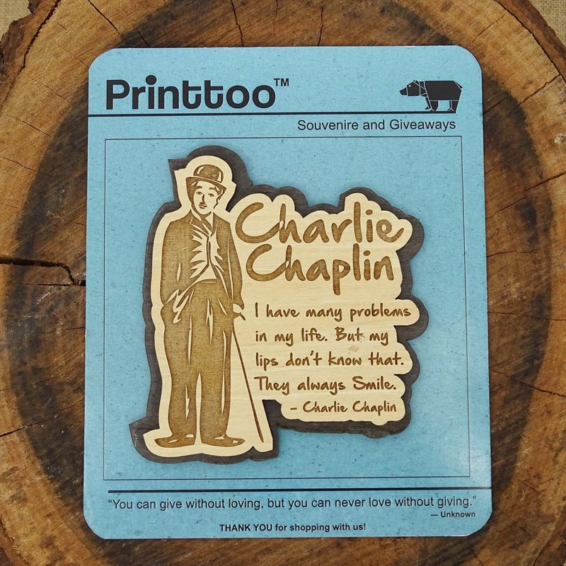 Printtoo Wooden Engraved Charlie Chaplin Fridge Magnet Souvenir Gift Collectibles