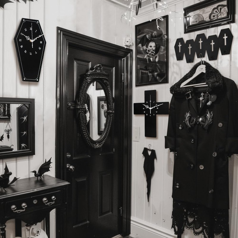 Coffin Wall Clock, Gothic Decor Wall Hanging Clock for Living