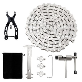 VINEST Fahrradketten, 6/7/8 Fach Fahrrad Kette, Rostfreie Kette Fahrrad, Fahrradkette Werkzeug Set mit Paar Kettenschloss Kettenschloss Zange Kettenbrecher & für Mountainbike(1/2×3/32in 116 Glieder)