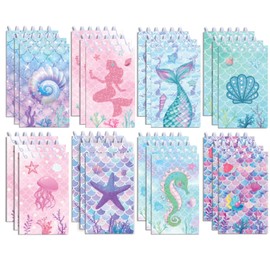 24 Stück Mini Notizbuch Kinder Mini Notizbücher Meerjungfrau Ozeantier Gastgeschenke Spirale Notizblöcke für Mädchen Kinder Kleine Skizzenblöcke für Unterwasserwelt Geburtstag Party Klassenzimmer