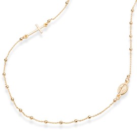 Miabella 18K Gold Over 925 Sterling Silver Italian Rosary Beaded Sideways Cross Necklace Dainty Chain Necklace for Women Made in Italy (18 Inches)