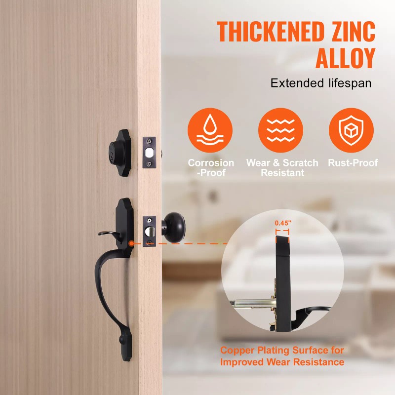 VEVOR Front Door Handle and Deadbolt Set Matte Black Front