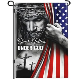 Aroxtms One Nation Under God Flag Christian Patriotic American Jesus Garden Flags for Outside 12x18 Double Sided Faith Over Fear Jesus Garden Flag Outdoor House Yard Easter Decorations