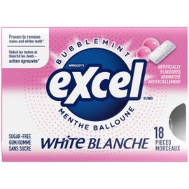 Excel White Bubblemint, Teeth Whitening, Sugar Free Chewing Gum, Multipack, 3 Packs, 18 Pellets Per Pack, Multi