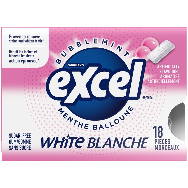 Excel White Bubblemint, Teeth Whitening, Sugar Free Chewing Gum, Multipack,