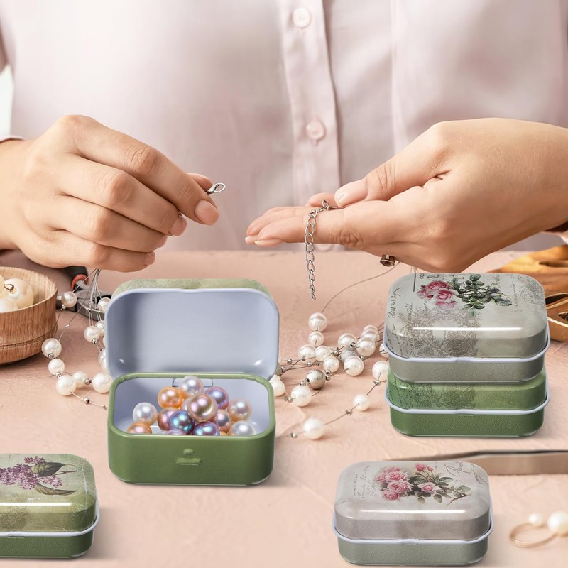 COLLBATH Vintage Tinplate Jewellery Box with Lid, Set of 8,