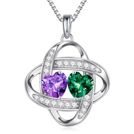 Iefil Wife Birthday Gift Ideas, February May Birthstone Necklace, Amethyst Emerald Jewelry, Anniversary Women Gifts, Love Knot Necklace
