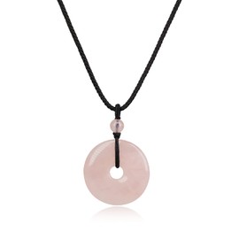 COAI Women's Crystal Necklace Donut Necklace, Rose Quartz Necklace for Women