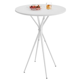 VASAGLE Bar Table, Round Cocktail High Top Pub Bistro Table for Party, Kitchen Dining, Home Bar, 23.6 x 23.6 x 41.3 Inches, Metal Frame, Modern Style, Easy to Assemble, Cloud White and Matte White