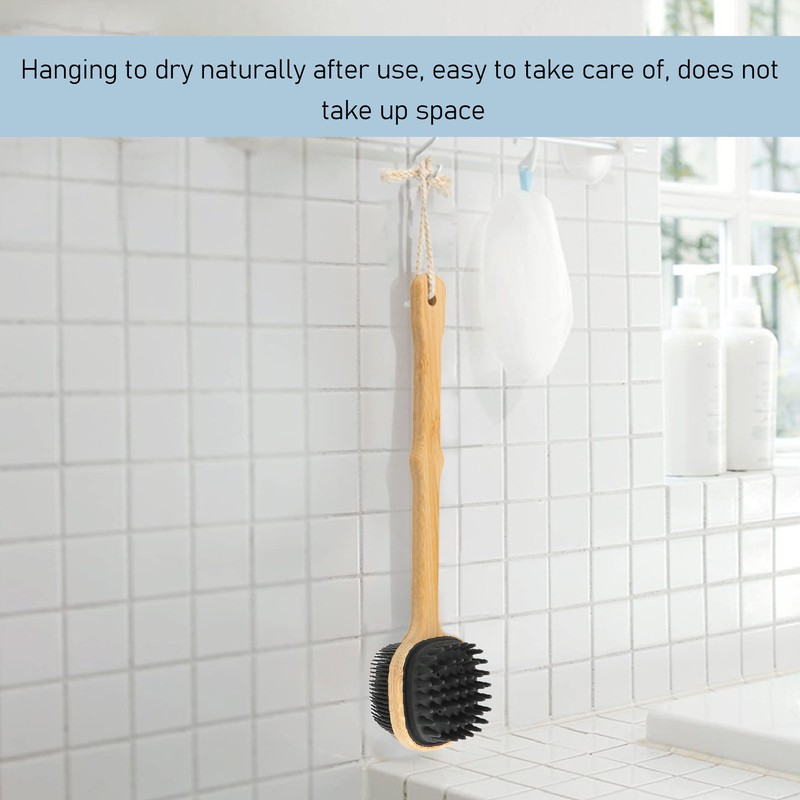 Long Handle Bath Brush with Handing Rope Silicone Shower Back