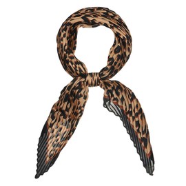Allegra K Leopard Print Pleated Rhombus Scarf Neck Scarves Neckerchief for Women Lady 98x45cm/38.58x17.72(L*W) Black