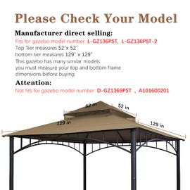 SCOCANOPY Replacement roof Compatible with Target Madaga Gazebo Model L-GZ136PST,(Khaki)