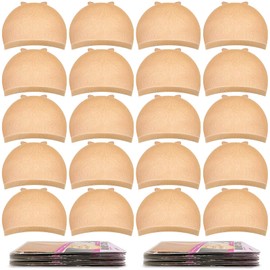MORGLES Wig Caps, 20 Pcs Stocking Stretchy Nylon Nude Wig Caps For Women Man Light Brown