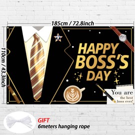 Happy Boss's Day Banner Backdrop, Black Gold Boss's Day Decorations, Best Boss Ever Banner Backdrop Boss Day Decorations for Men