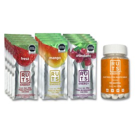 RUTS ENERGY 60 ELECTROLITOS MASTICABLES NARANJA + RUTS ENERGY GEL MIX (12 GELES 46 GR C/U)