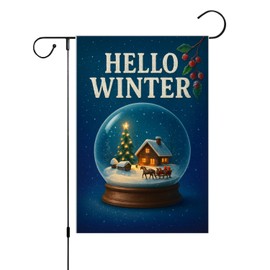 FLAGMEUP8386 Winter Welcome Christmas Flag Double-Sided 12x18 Inch Lightweight Polyester Holiday Yard Decoration with Cozy Snow Globe Scene Snowfall Stars Rustic Outdoor Seasonal Decor
