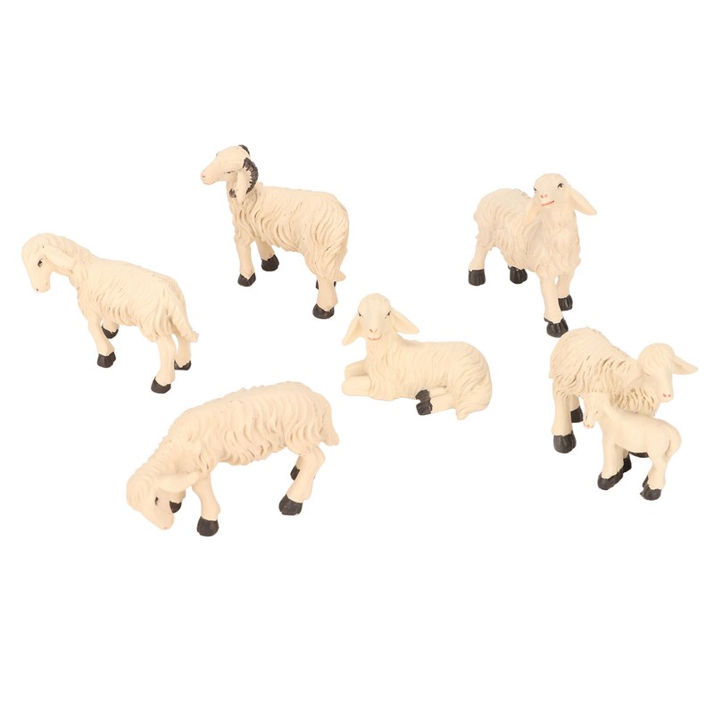 6Pcs Miniature Sheep Figurine Durable Resin Hand Painted UV Protection
