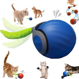 WUSSIO Speedy Ball Tail Cat Toy 2.0, Turbo Smart Interactive Cat Toy Ball for Indoor Cats, Automatic (Blue)