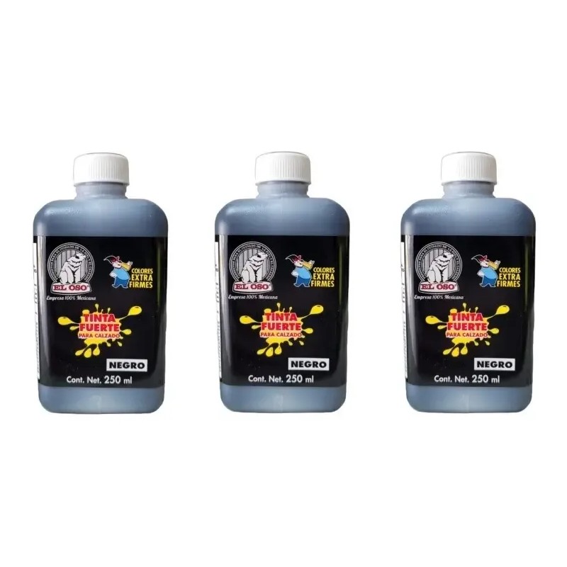 3 Tintas Oso Color Negro 250ml Para Calzado De Piel